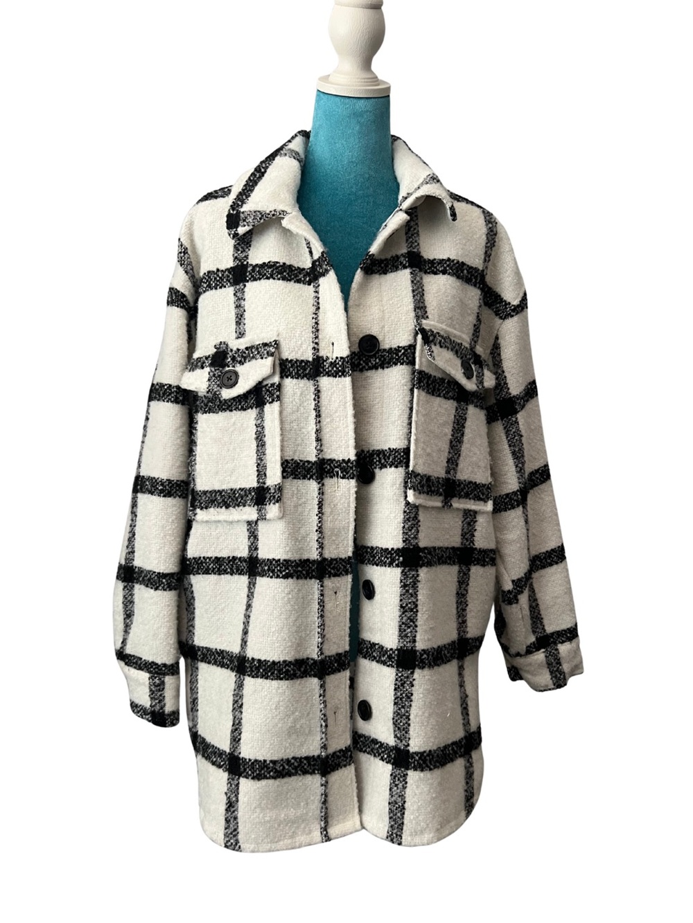 Sanctuary Black & White Checked Teddy Shacket